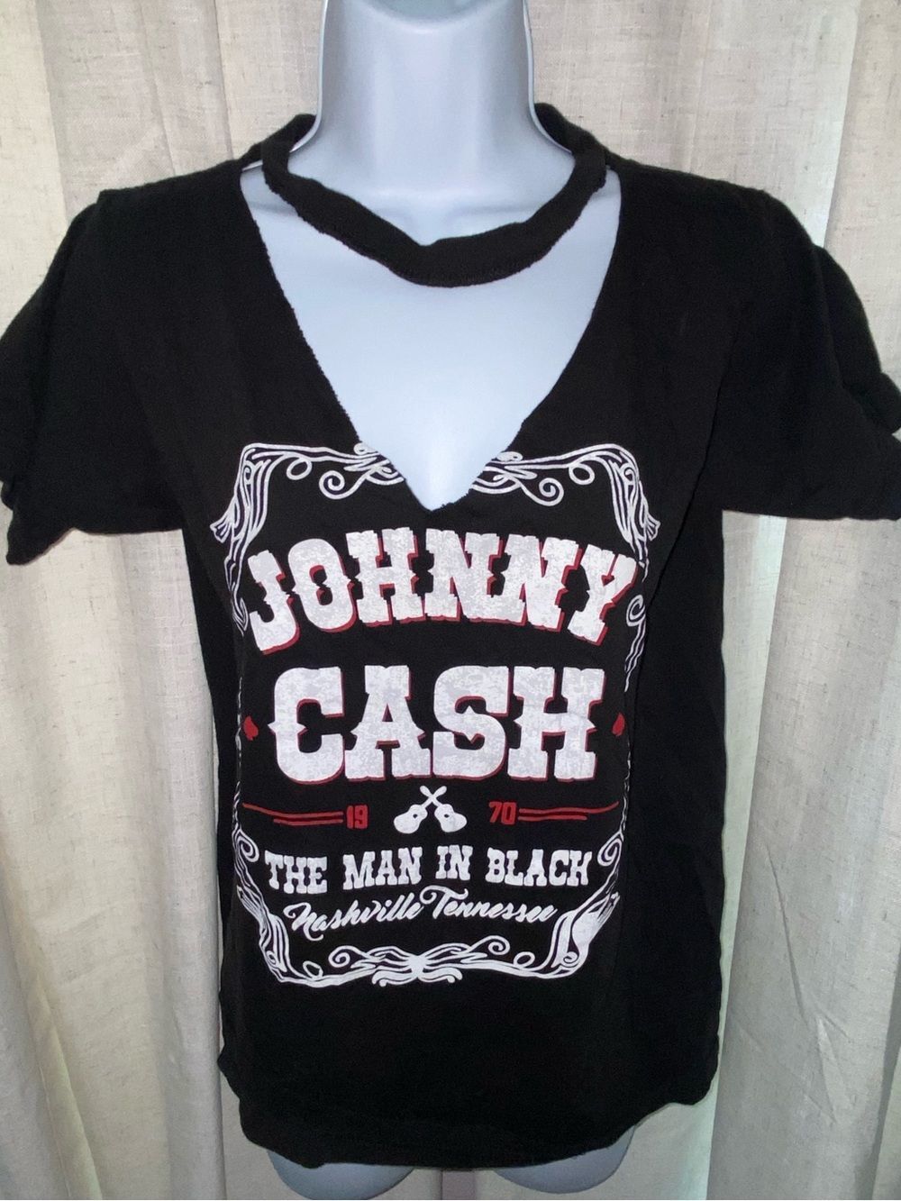 Johnny Cash Branded Black Cash Graphic V-Neck Tee